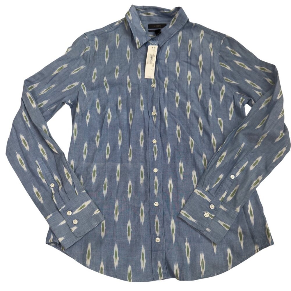 J. Crew women button down shirt sz 6/small abstract blue long sleeve 100% cotton